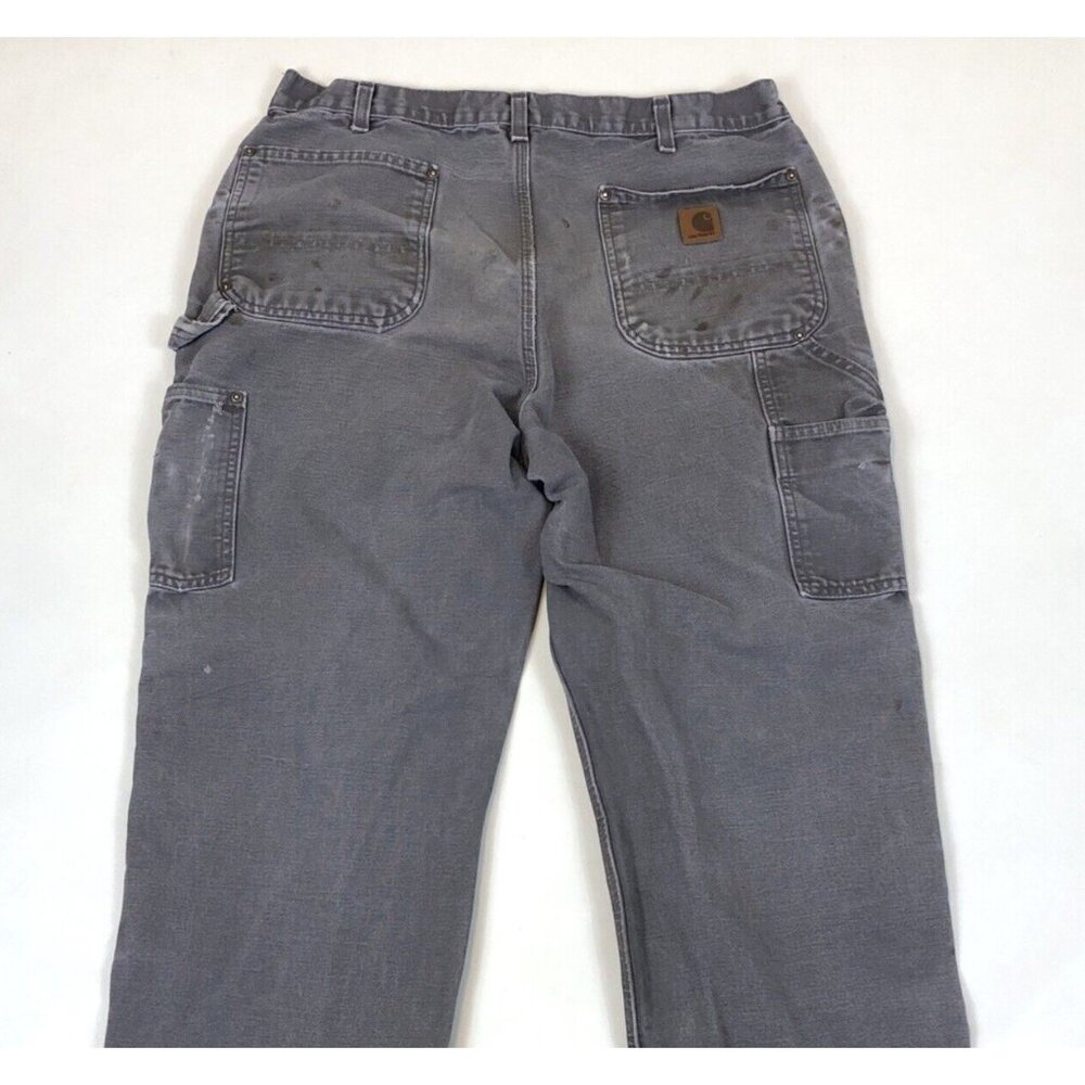 Carhartt B136 Gray Double Knee Carpenter Canvas Work Pant Distressed Tag 35x30 - Picture 7 of 9